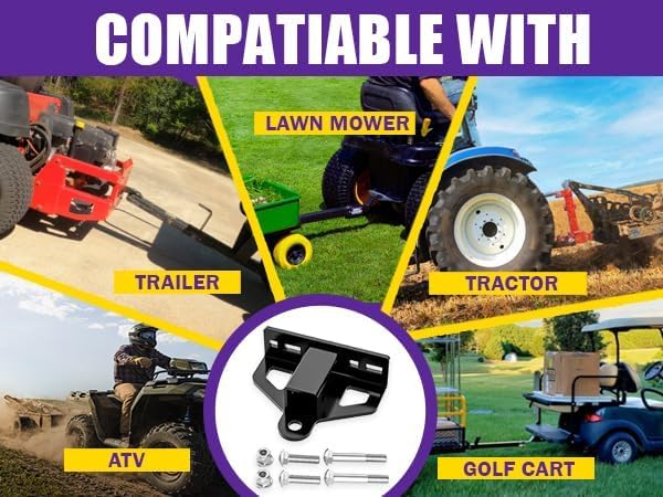 Zero Turn Lawn Mower Hitch with 1-1/4" Receiver, 6mm Thicker Heavy Duty Steel Trailer Receiver Hitch, Universal Upgrade 1-1/4 Hitch Receiver with Versatile Chain Slot and Carriage Bolt Hardware