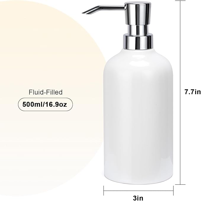 Ceramic White Soap Dispenser Bathroom, 2 Pcs 16.9oz Hand Soap Dispenser for Kitchen, Hotel