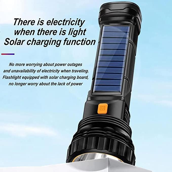 2pcs Solar/Rechargeable Multi Function 1000 Lumens LED Flashlight, with Emergency Strobe Light and 1200 Mah Battery, Emergency Power Supply and USB Charging Cable, Fast Charging (2PC)