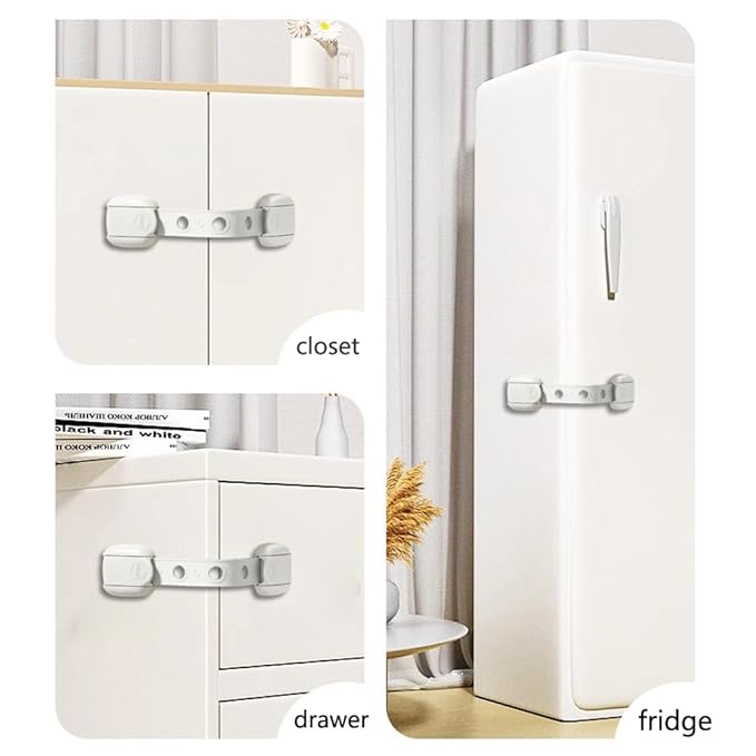 Child Safety Strap Locks (6 Pack) Baby Locks for Cabinets and Drawers, Toilet, Fridge & More. Adhesive Pads. Easy Installation, No Drilling Required, White/Gray (Gray, 6 pcs (Pack of 1))