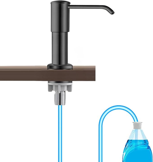 Dish Soap Dispenser for Kitchen Sink, Countertop Sink Soap Dispenser Water Pump with No-Spill Extension Tube Kit Design for Kitchen Bathroom, No Need to Fill Little Bottle Again (Black)