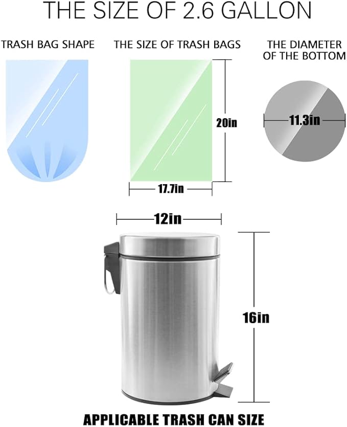 2.6 Gallon/330pcs Strong Trash Bags Colorful Clear Garbage Bags by Teivio, Bathroom Trash Can Bin Liners, Small Plastic Bags for home office kitchen,fit 10 Liter, 2,2.5,3 Gal, Multicolor