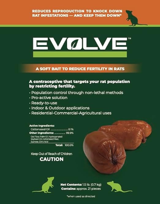 Evolve Rat Birth Control Soft Bait Sausages – 1.5 lbs | Scientifically Proven Rat Population Control | Not a Poison, Eco-Conscious, Long-Term Population Management