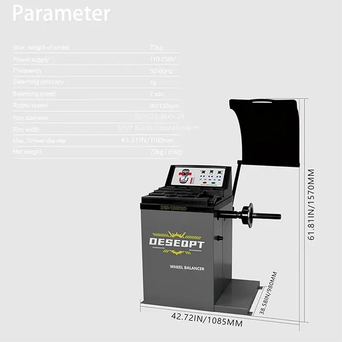 Wheel Balancer – Professional Car Tire Balancing Machine for Auto Repair Shops, Longer Shaft for Wide Wheels, High-Precision Sensor, Fault Diagnosis & Self-Calibration – Heavy-Duty Steel