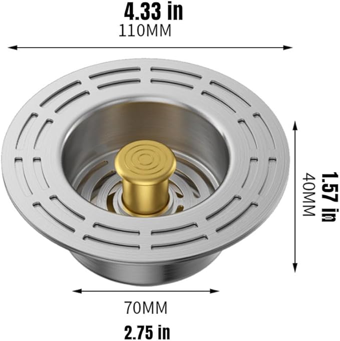 Upgraded 3 in 1 Kitchen Sink Drain Strainer, Stainless Steel Sink Stopper Kitchen Drain Plug & Sink Installation Parts with Anti-Clogging Basket
