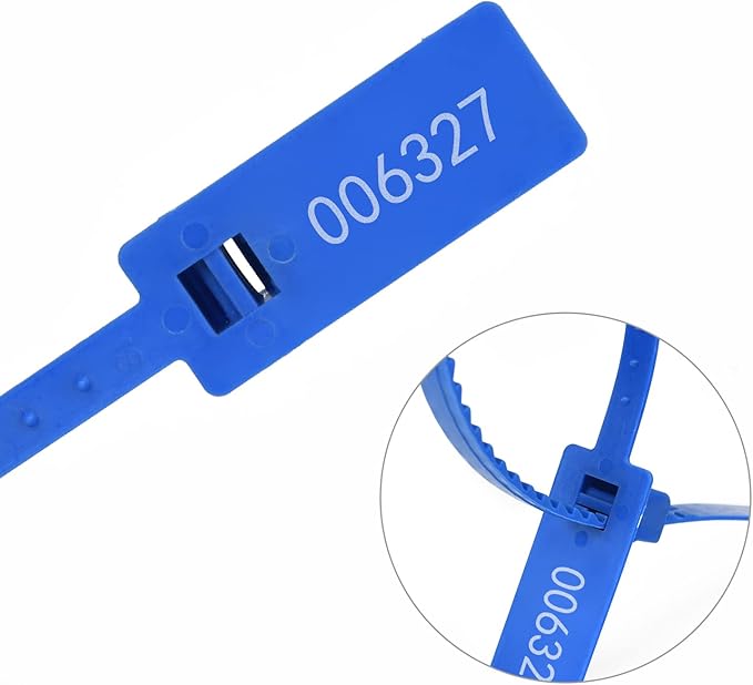 Heavy Duty Plastic Security Seal - Self Locking, Tamper Evident, Truck Trailer Seals (337 mm, Blue, 100 PCS)