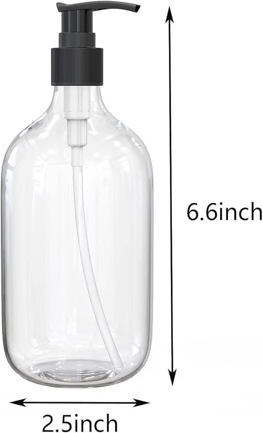 10 Ounce Clear Plastic Pump Bottle Dispenser, Refillable Empty Bottle Container with Pump for Essential Oil Soap Lotion Shampoo, 6 Pcs