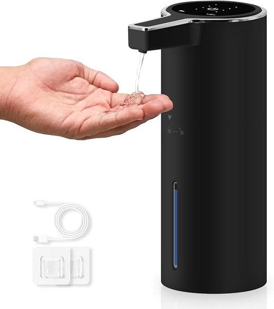 Automatic Soap Dispenser 13oz. Wall Mount Touchless 4 Gear Adjustable Electric Soap Dispenser USB Rechargeable with Infrared Motion Sensor for Bathroom Kitchen Office (Black Gel)