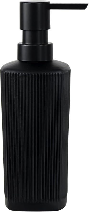 Black Pump Glass Soap Dispenser, 12oz Stripe Countertop Refillable Liquid Bottle, Hand Dish Lotion Dispenser with Plastic Pump, for Kitchen, Bathroom