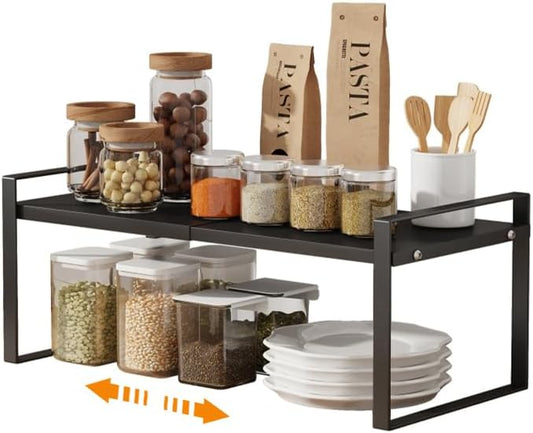 Cabinet Shelf Expandable Cupboard Under Sink Countertop Organizer Riser Rack for Kitchen Pantry Home Organization Extra Storage Space Saver Heavy Duty
