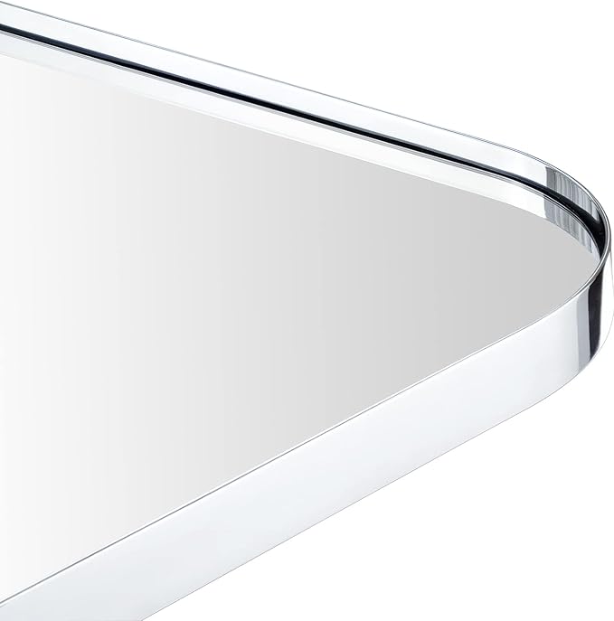 GRACTO 30 x 40'' Chrome Rectangle Bathroom Vanity Mirror for Wall Polished Silver Metal Framed Rounded Rectangular Bathroom Vanity Mirrors Vertical and Horizontal Hanging