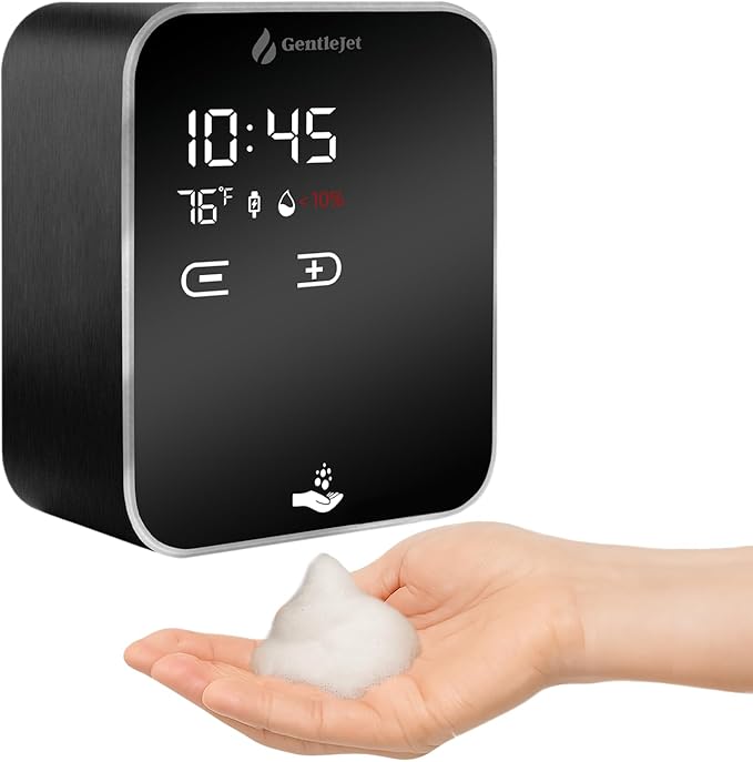 AuraJet Automatic Foaming Soap Dispenser, LED Display, Aluminum Alloy Body, 5 Foam Levels Adjustable, USB-C or Battery Powered, 16.2 oz Automatic Soap Dispenser Touchless Wall Mount