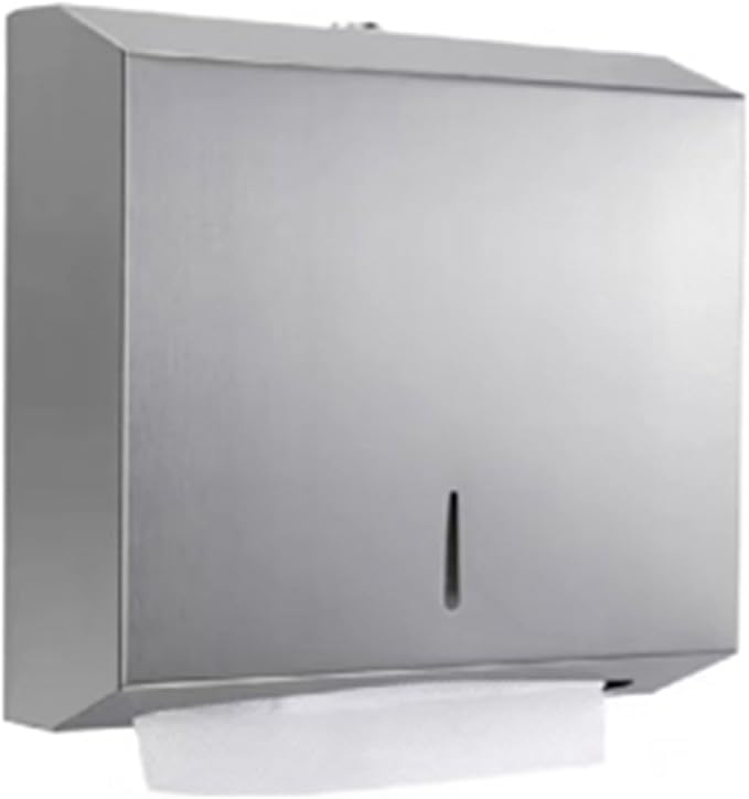 Stainless Steel Paper Towel Dispenser Wall Mounted Lockable Toilet Tissue Holder Rustproof Paper Towel Dispenser Box for Bathroom Hotel Public Restroom 304 Stainless Steel