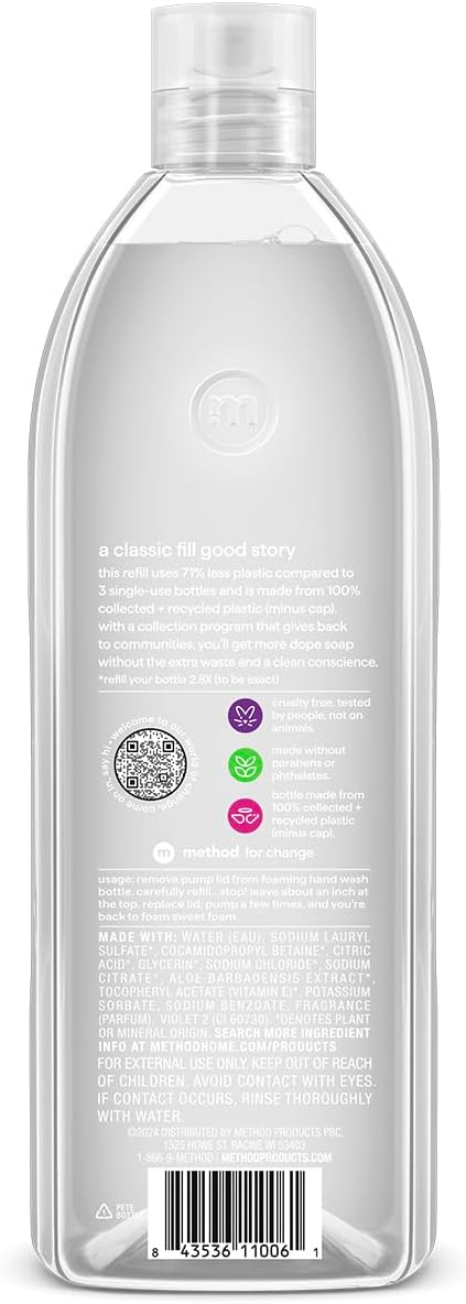 Method Foaming Hand Soap, Refill, Sweet Water, Recyclable Bottle, 28 oz, (Pack of 1) (Packaging May Vary)