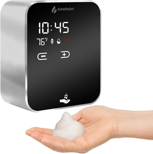 AuraJet Automatic Foaming Soap Dispenser, LED Display, Aluminum Alloy Body, 5 Foam Levels Adjustable, USB-C or Battery Powered, 16.2 oz Automatic Soap Dispenser Touchless Wall Mount