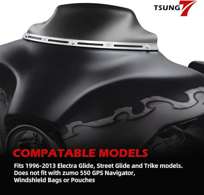 TSUNG 6" Black Wave Windshield – Wind Splitter Windscreen Fit for 1996-2013 Touring-Style & Bagger-Style Motorcycles (Fit 96-13 Black, 6inch)