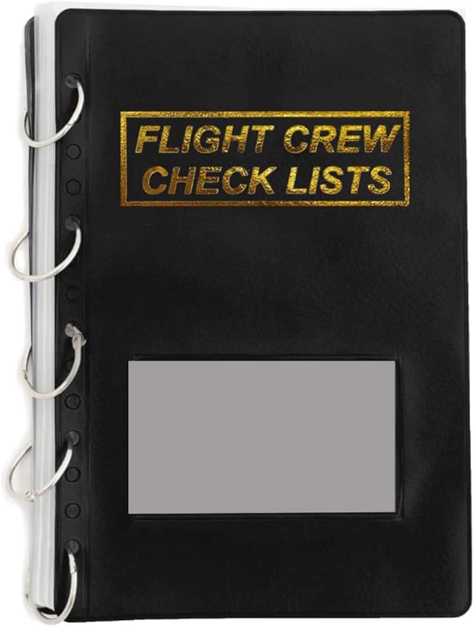 Performore Flight Crew Checklist Binder (Black) with 5 Loose Leaf Rings - Includes 25 Sheet Protectors and Business Card Size Pocket ON Front Cover for Label, for 8" X 5" Paper
