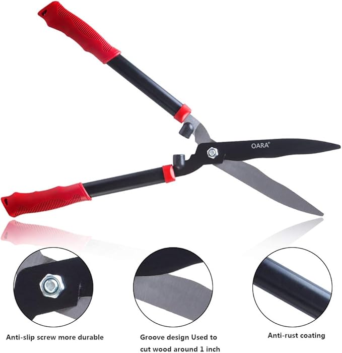 OARA Garden Hedge Shears forTrimming Borders, Boxwood, and Bushes, Hedge Clippers & Shears with Comfort Grip Handles,21 Inch Carbon Steel Bush Cutter