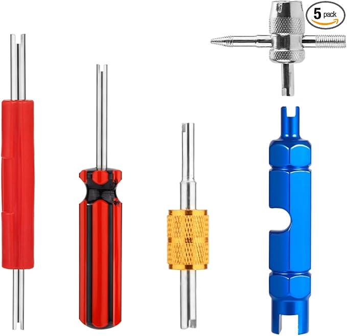 Tire Valve Stem Removal Tool Set, 5 Pcs Tire Valve Stem Tool Kit, Double and Single Head Valve Core Remover, Tire Repair Tool Set, Valve Core Remover Tool