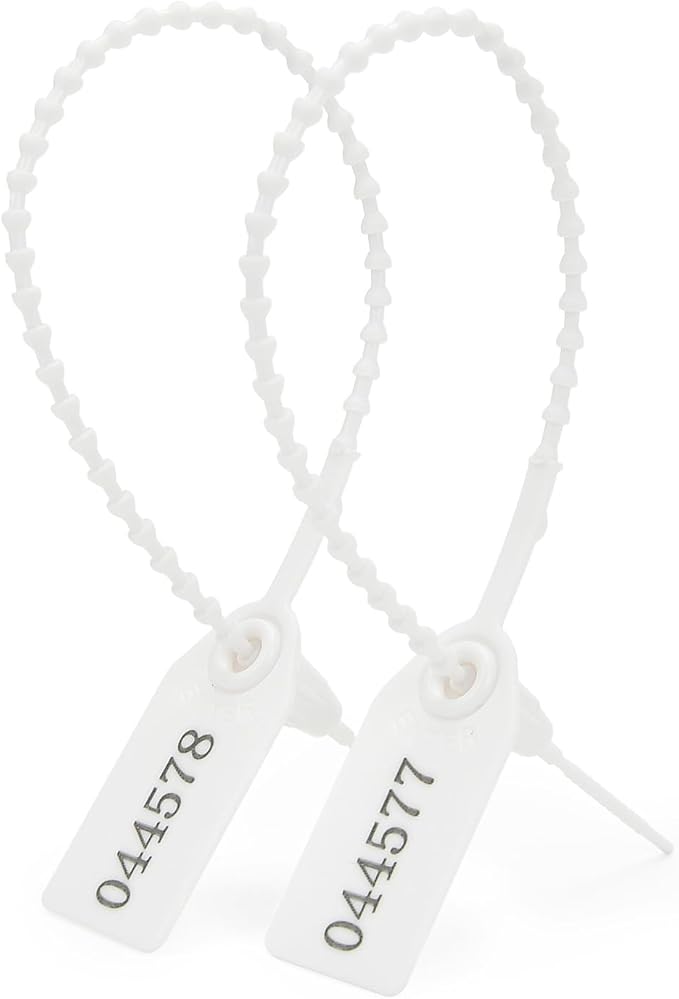 200pcs Plastic Security Tamper Seals Shipping Tags Disposable Signage Numbered Pull Tight Padlock Safety Self-Locking Seal Ties Tag, White