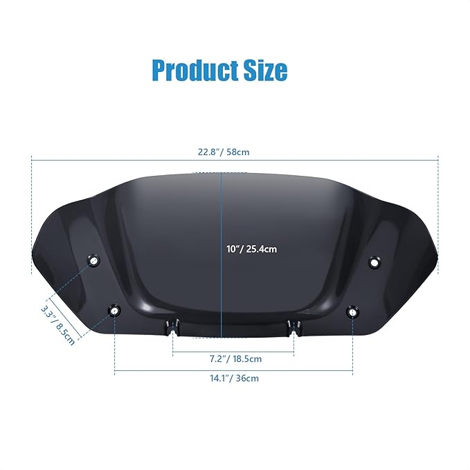 10" Wave Windshield Windscreen Wind Splitter Compatible for Harley Street Glide FLHX, CVO Street Glide FLHXSE 2023 2024 (Black)