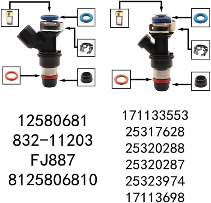 8Set Fuel Injector Repair Seal Kit for For 99-07 GM Chevy Silverado 1500 GMC Sierra FJ887 4.8/5.3/6.0L 17113553 25317628 12580681