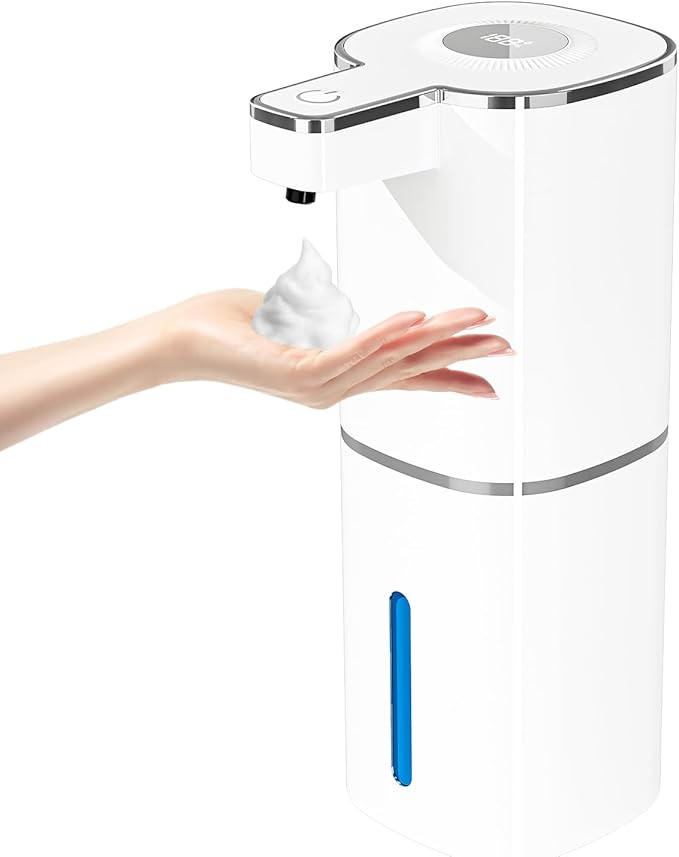Automatic Soap Dispenser, Touchless Foam Hand Soap Dispenser, 4 Adjustable Gears, 1200mah Rechargeable, Large Display, Suitable for Kitchen, Bathroom, and School. (White, Foaming)