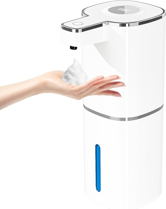 Automatic Soap Dispenser, Touchless Foam Hand Soap Dispenser, 4 Adjustable Gears, 1200mah Rechargeable, Large Display, Suitable for Kitchen, Bathroom, and School. (White, Foaming)