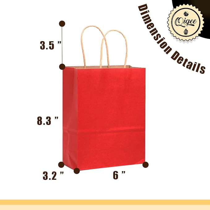 qiqee 32-Packs Wine Red Paper Gift Bags with Handles Bulk 8.26"×6"×3.15" Small Size Gift Bags Multiple Uses