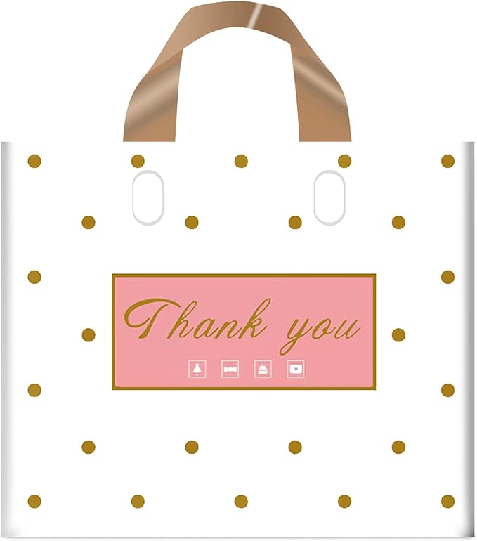 MLAFLY Thank You Bags Shopping Bags, 50 Pack Bulk Merchandise Bags Plastic Boutique Bags for Small Business Retail Bags for Customers Parties Favors Goody Bags(Polka Dot-XLarge(16"x18"))
