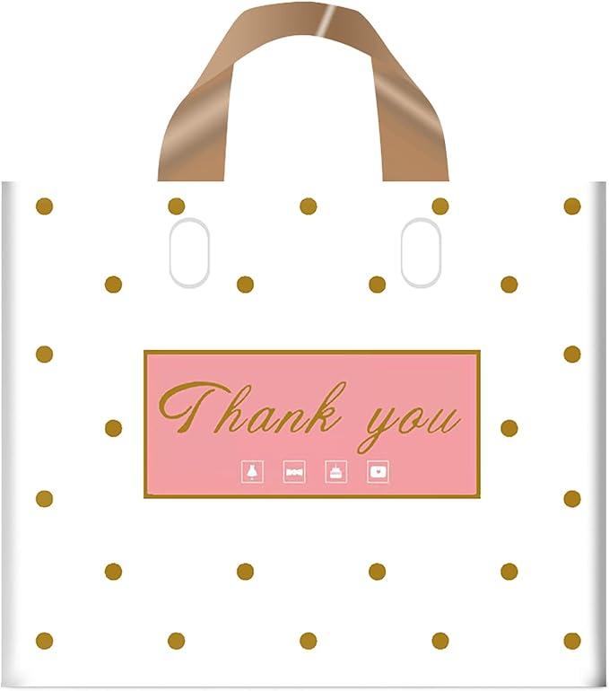 MLAFLY Thank You Bags - 50 Pack Plastic Bags for Retail, Parties & Favors (Polka Dot-Large 14"x16")