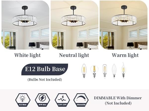 Modern Black Crystal Chandelier for Dining Room,5-Light Semi Flush Mount Ceiling Light Fixtures,20in Bedroom Fixture, Round Kitchen Hanging Drum Pendant Lights for Living Room Foyer