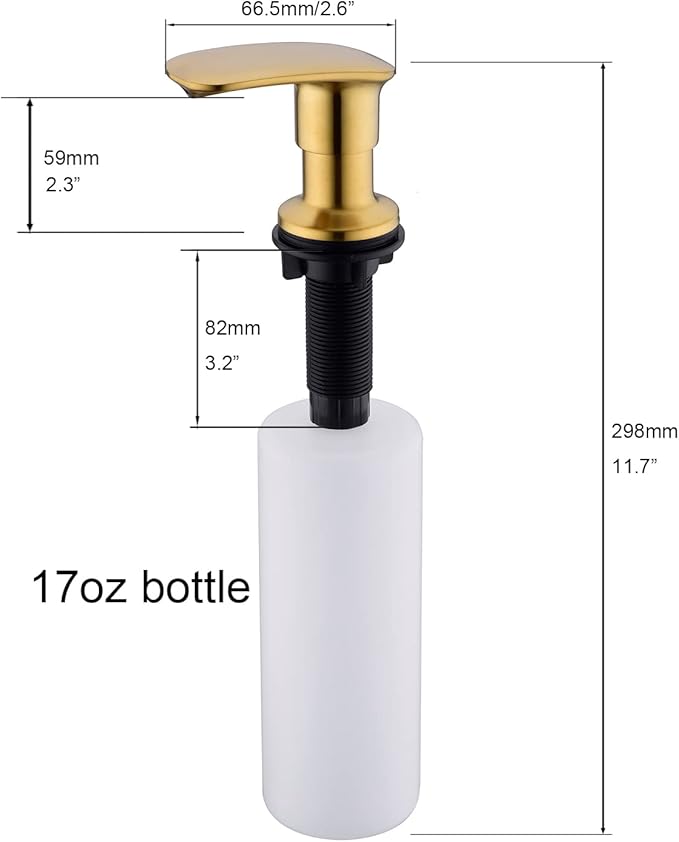 Brushed Gold Soap Dispenser - Stainless Steel Kitchen Sink Pump with 17 OZ Capacity - Durable Zinc Alloy Nozzle for Hand Soap, Dish Soap, and More