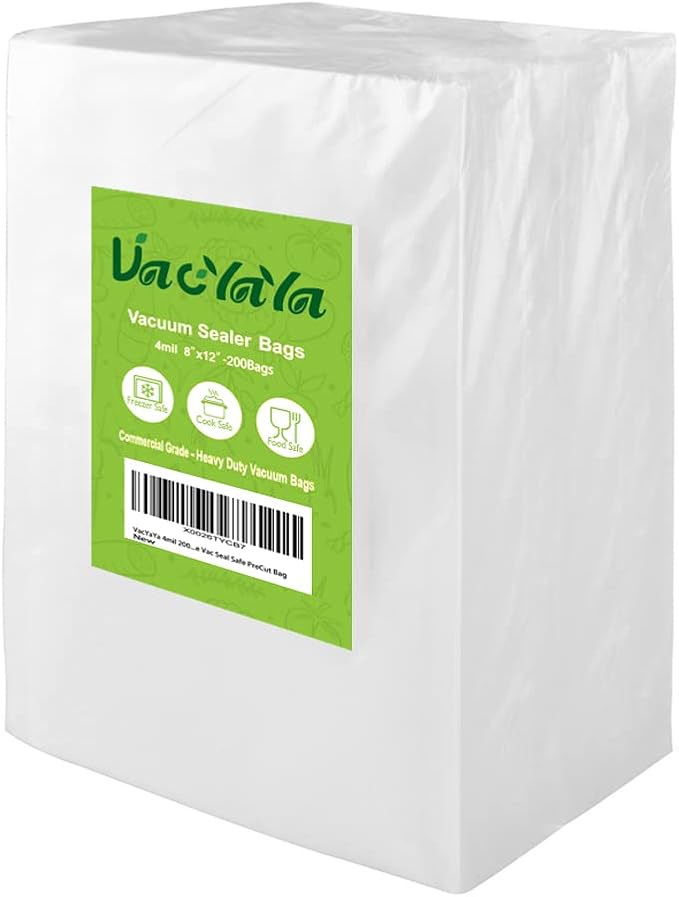 VacYaYa 4mil 200 Quart Size 8 x 12 Inch Vacuum Sealer Freezer Storage Machine Bags for Food,Vac Seal a Meal Bags with BPA Free and Commercial Grade Sous Vide Vac Seal Safe PreCut Bag