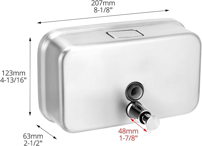 QWORK Wall Mount Stainless Steel Soap Dispenser, 1100 ml / 37 oz, Rust-Proof