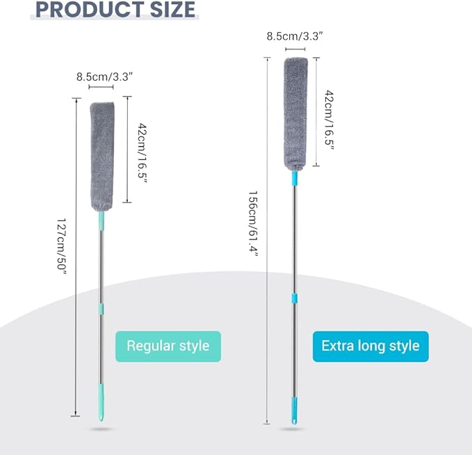 Retractable Gap Dust Cleaner with 4 Reusable Dusting Cloths, Wet & Dry Sweeper Stick Dusters, Bendable Flexible Duster with Extension Pole for Gap Cleaning Under Appliances Furniture (Extra Long)