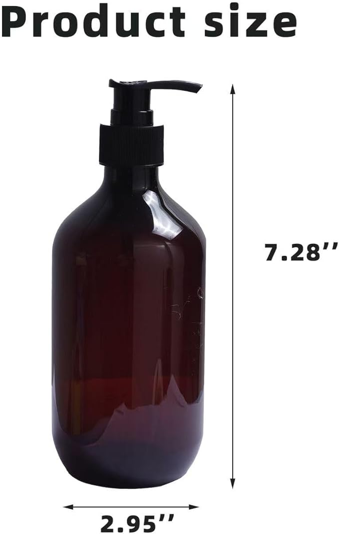 4 PcsSoap Dispenser Bottles with Pump, 500 ml/17 oz Brown Hand and Dish Soap Dispenser Set, Plastic Soap Dispensers with Pump for Hand Dish Liquids Kitchen Sink Bathroom Decor,with Labels & Funnel