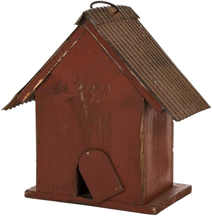 Glitzhome Hanging Bird House for Outdoor, 8.75" H Decorative Pet Cottage Distressed Heart Wooden Birdhouse for Outside,Graden Birdhouse for Bluebird Hummingbird Wren Finch Cardinals Cedar