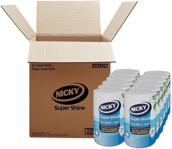Nicky® Super Shine Multipurpose Paper Towel | Plastic Free Packaging | Paper Wrap | Larger Sheets | 3 Ply | Ultra Strong and Absorbent