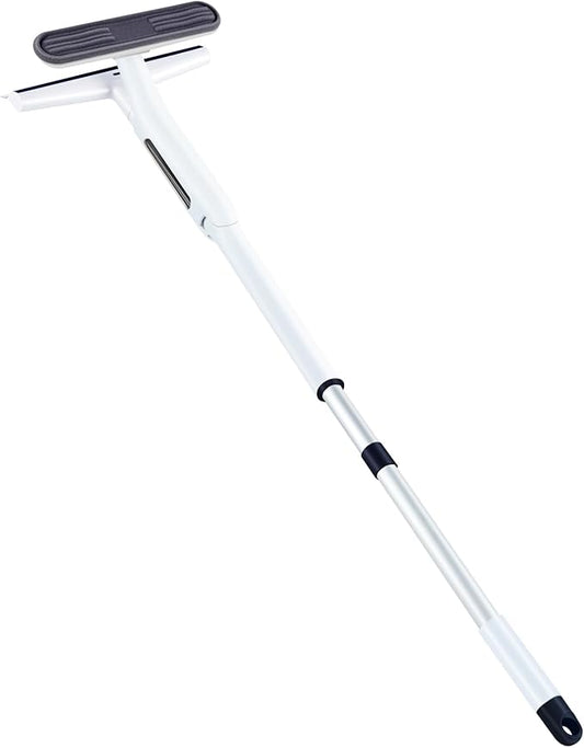 Red Horn Window Squeegee with Long Handle, Mirror Window Cleaning Squeegee Kit with Washable Pad and Blade Cleaner for Glass,Wall, Window, Mirror.White Color