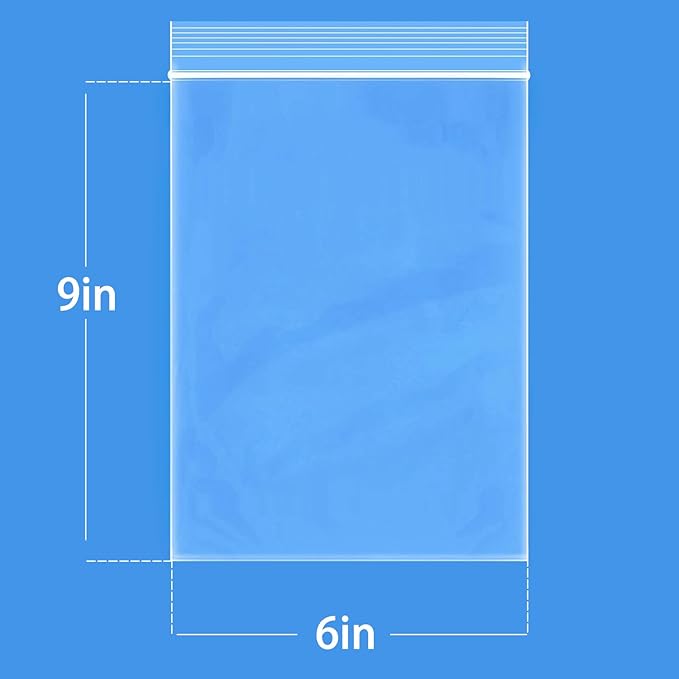 100Pcs 6"X9" Small Zipper Seal Plastic Bags,Thick Reusable Clear Top Zip Lock Bags for Storage & Small Business Packaging,Bead, Toy Piece, Snack, Food, Tools
