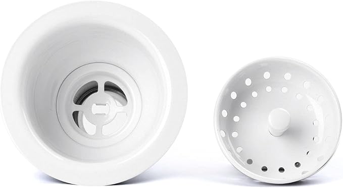 3-1/2 Deep Cup Kitchen Sink Drain Assembly, 304 Stainless Steel Construction With Fixed Post Basket and Long Extended Shank/CAS Approved and White Finish