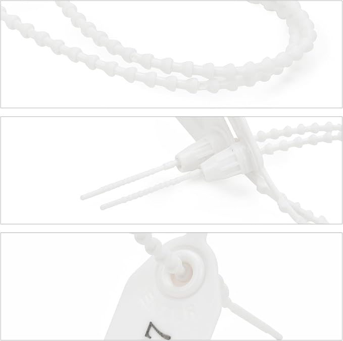 200pcs Plastic Security Tamper Seals Shipping Tags Disposable Signage Numbered Pull Tight Padlock Safety Self-Locking Seal Ties Tag, White