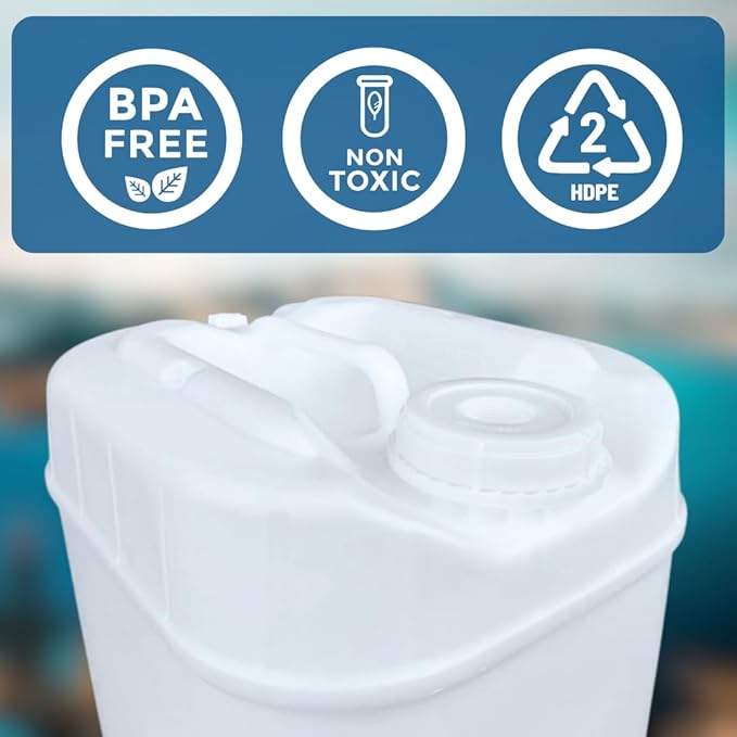 5-Gallon Stackable Water Storage Containers, 5 Gallon Tanks w/8 Lids + 2 Spigots, Easy Fill, Survial Supply Emergency Water Storage for Camping and Disaster Preparedness, RV, 6 Tank, (30 Gallon)