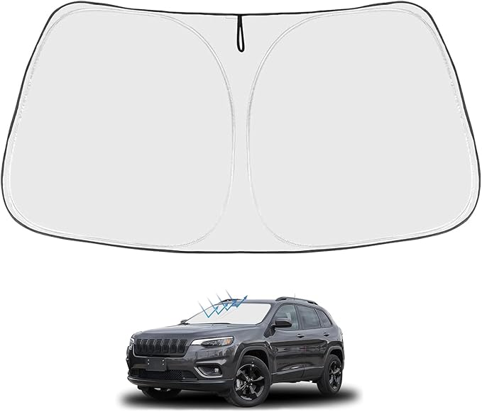 Proadsy Windshield Sun Shade for Jeep Cherokee 2014-2024 2025 (Not for Jeep Grand Cherokee) 4-Layer Foldable Front Sunshade Protector Sun Visor Blocks UV Rays Keep Car Cooler