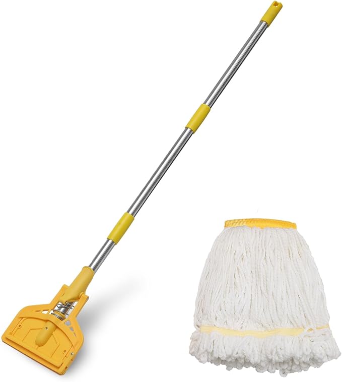 Commercial Mop Heavy Duty Industrial Cotton Mop, 61 inch Metal Commercial Stick for Home, Garage,Office, Workshop, Warehouse Floor Cleaning, 2 Pack