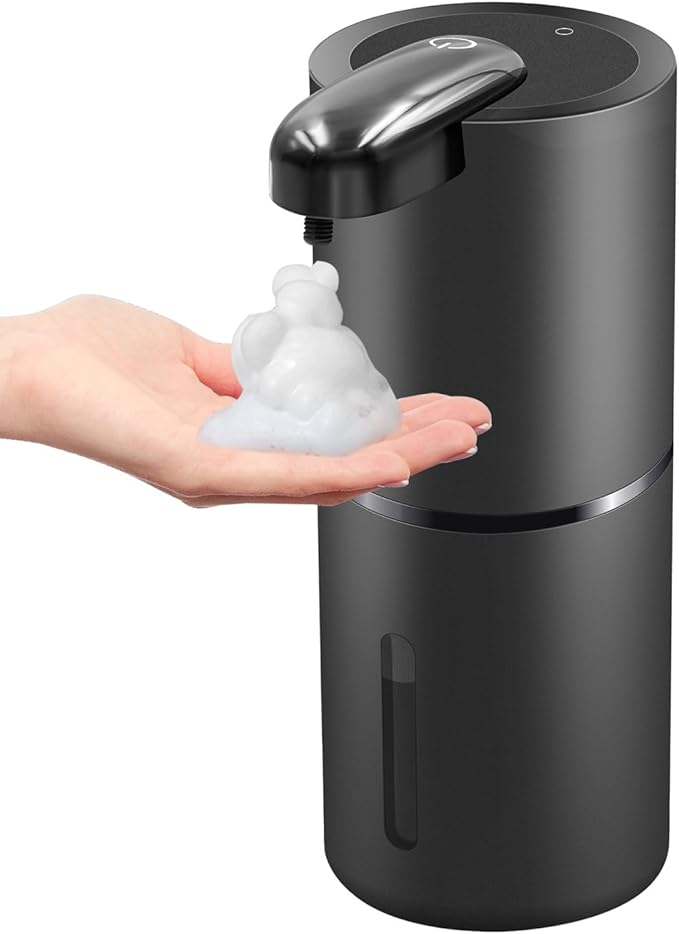 Automatic Foaming Soap Dispenser, Wall Mount Touchless 4 Gear Adjustable Electric Soap Dispenser,USB Rechargeable with Infrared Motion Sensor (Black, 12.8oz)