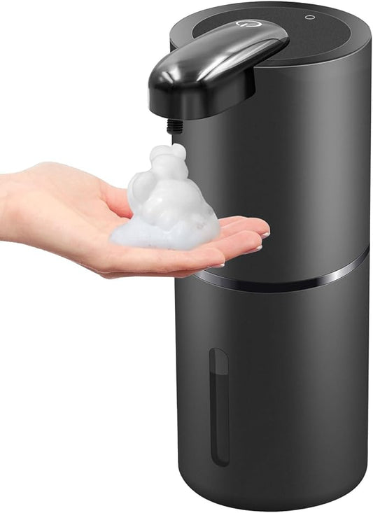 Automatic Foaming Soap Dispenser, Wall Mount Touchless 4 Gear Adjustable Electric Soap Dispenser,USB Rechargeable with Infrared Motion Sensor (Black, 12.8oz)