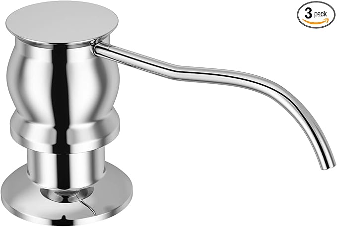 Samodra Kitchen Sink Soap/Lotion Dispenser, Brass Pump Head Chrome Finish 12 OZ Bottle Built in Design Refill from The Top for Granite Thick Deck Installs