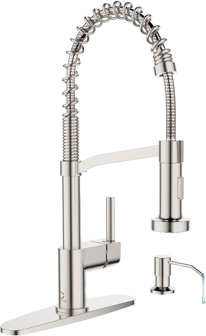 Kitchen Faucet Soap Dispenser,Faucet for Kitchen Sink, Kitchen Sink Faucets with Pull Down Sprayer and Dual Function Spray Head,RV Sink Faucet with Deck Plate,Nickel Brushed